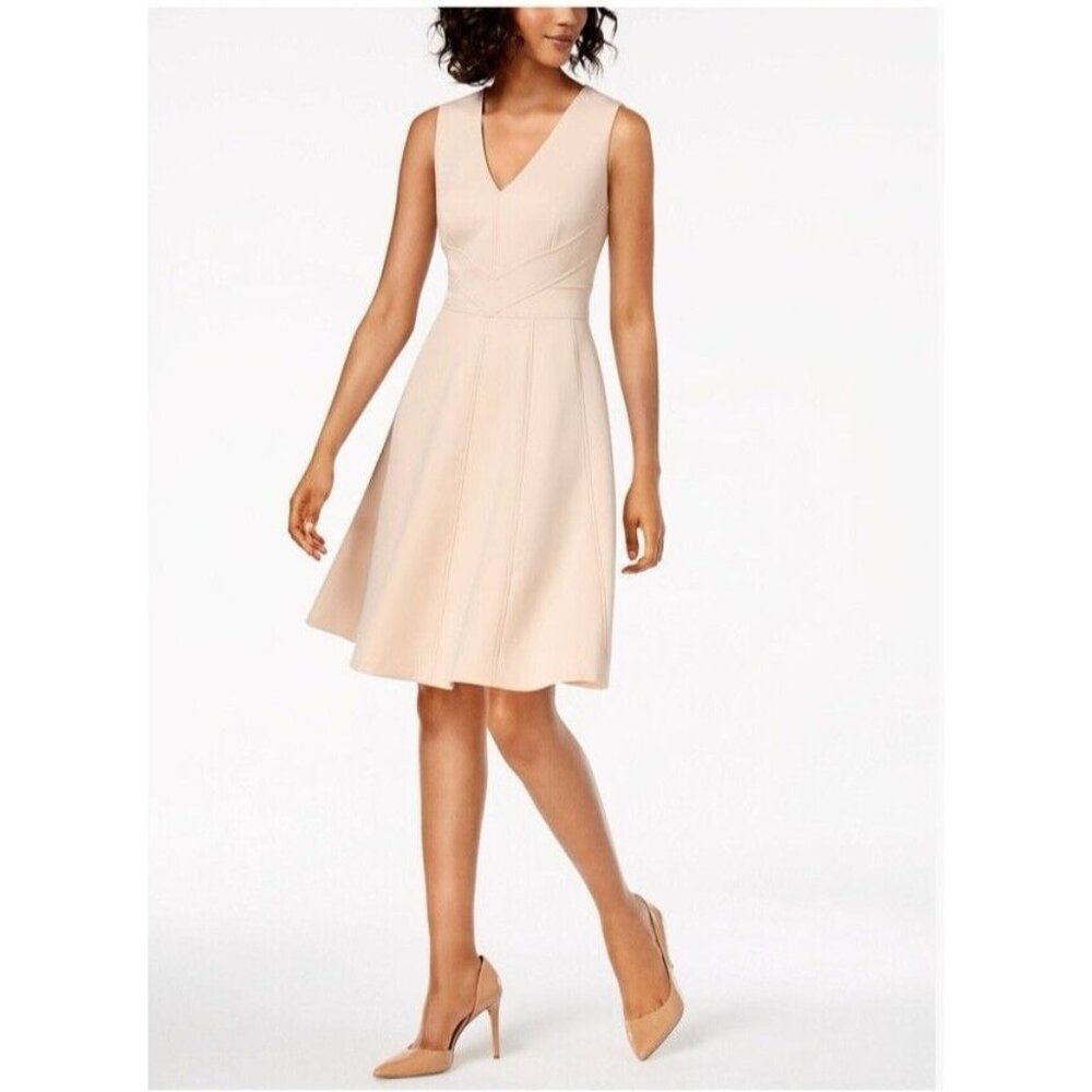 Calvin Klein Dress 12 Blush Pink Scuba A Line Stretch Sleeveless Career Church